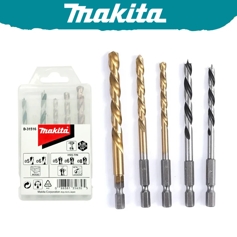

Makita D-31516 Drill Bit Set For Wood Metal Hex Shank 5/6/8MM Assortment Sturdy Durable Tools Attachment