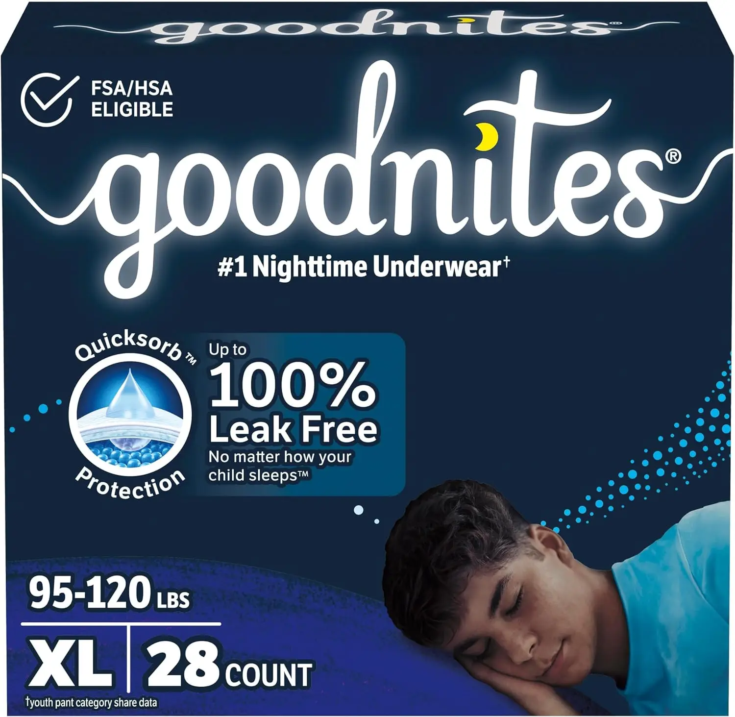 Boys' Nighttime Bedwetting Underwear, Size Extra Large (95-120 Lbs), 28 Ct (2 Packs of 14), Packaging May Vary