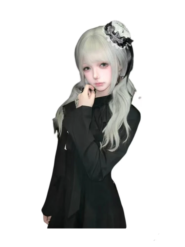 Subcultura y2k meninas rendas headwear gótico preto e branco verificação babado organza esqueleto pequeno chapéu acessórios para o cabelo