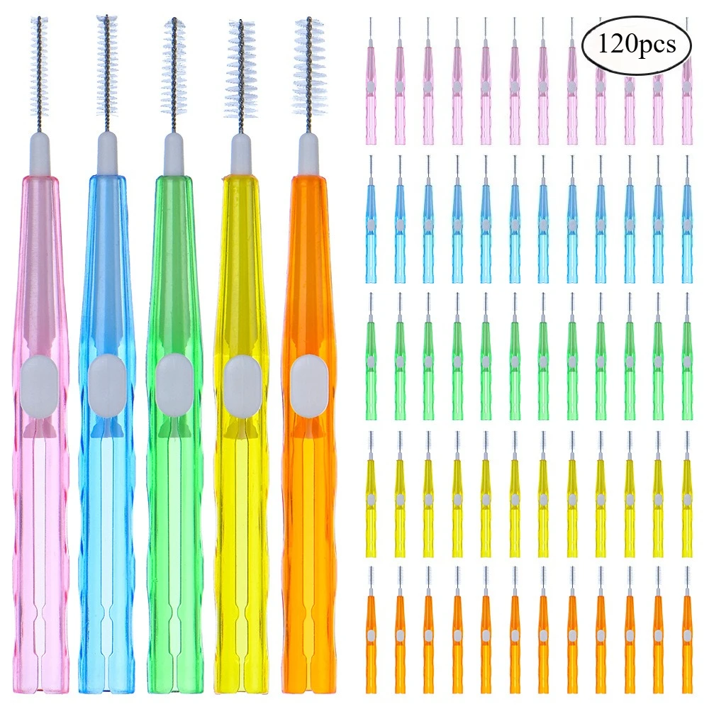 120Pcs Dental Interdental Brush Clean Between Teeth Toothbrush Oral Tools Orthodontics Portable 0.6-1.5mm  Dental Picks