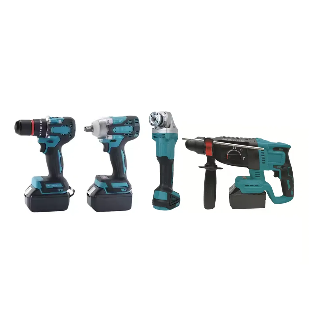 20V Power Tools Multi-Functional 4in1Combo Set Cordless Brushless Drill & Impact Wrench &  Angle Grinder & Rotary Hammer