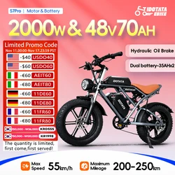 IDOTATA-S7 Electric Bike for Adults, Dual Battery, 48V, 70Ah, 20inch, 4.0 Fat Tires,Snow Mountain E-Bike, 2000W Electric Bicycle