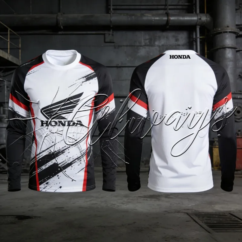 

Летняя мужская спортивная футболка с длинным рукавом для мотоциклистов Honda 2026: быстросохнущая, дышащая, с защитой от солнца, для фитнеса и велоспорта