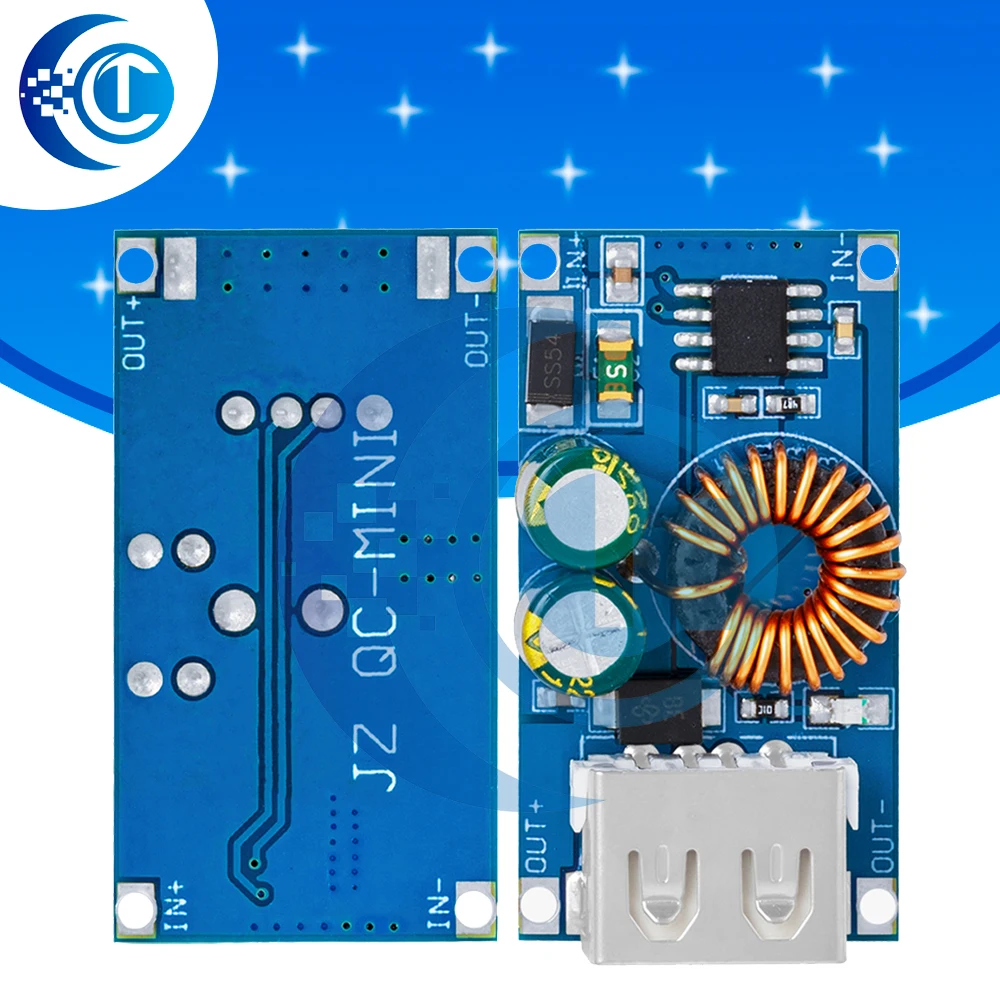 DC‑DC Step‑Down Fast Charging Module, 12V/24V Input to QC2.0 QC3.0 FCP USB Output