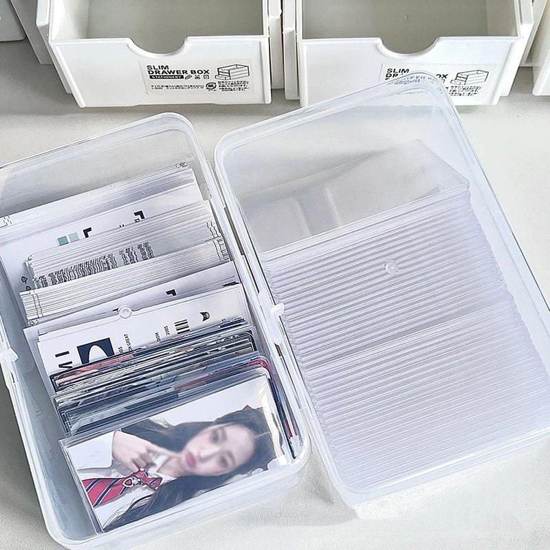 1 Pc Desktop Transparent Large Capacity Rectangular Storage Box Card Photo Small Item Sealed Stationery Storage Box