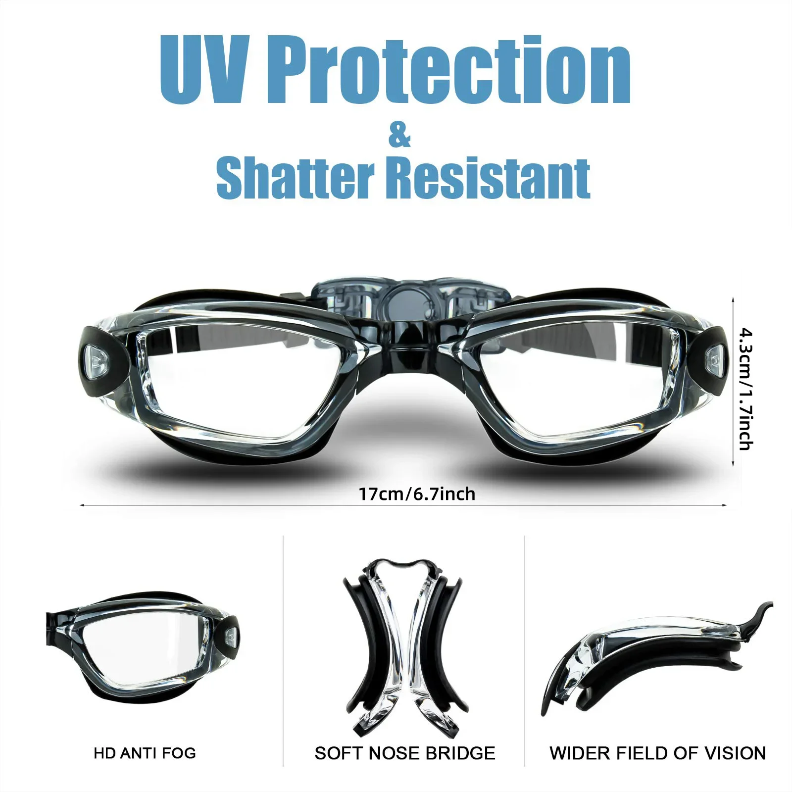 Professional Swimming Goggles Men Women Anti Fog UV Protecion Waterproof Swimming Glasses Swim Eyewear with Nose Clip Earplugs