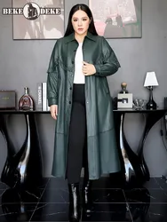 Women Sheepskin Genuine Leather Trench Coat Single Breasted Windbreaker Elegant Lady Ruffles Loose Fit Long Jacket Plus Size 4XL