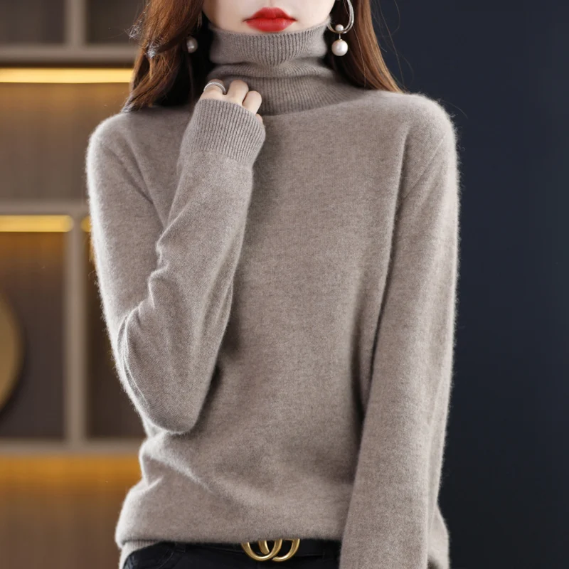 100% Merino Wool Cashmere Sweater Women Knitted Sweater Turtleneck Long Sleeve Pullovers Autumn Winter Clothing Warm Jumper Tops