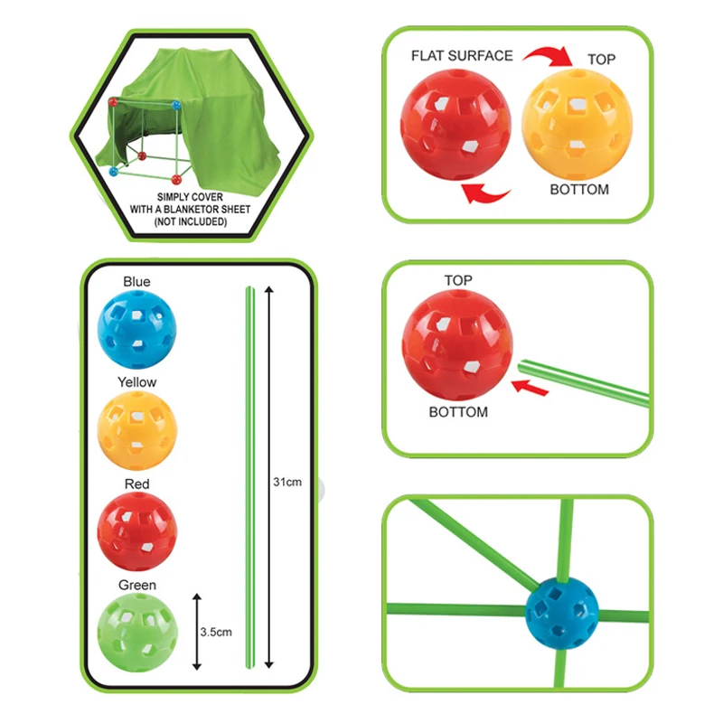 التعليمية DIY الأطفال داخلي الإبداعية البناء قلعة اللعب مجموعة الخيام بناء اللعب منازل الاطفال DIY خيمة اللعب #5