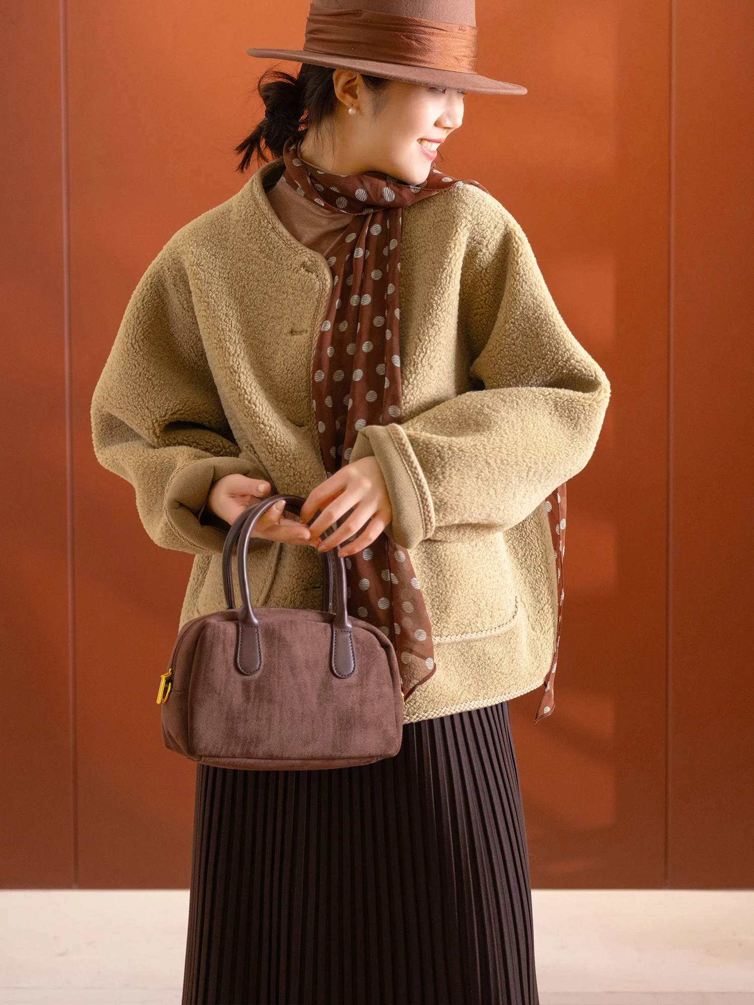 

Loose Fit Soft Leather Inner Casual Sle Women's Jaet with Slanted Insert kets Woven Rope Cus Particle Fce