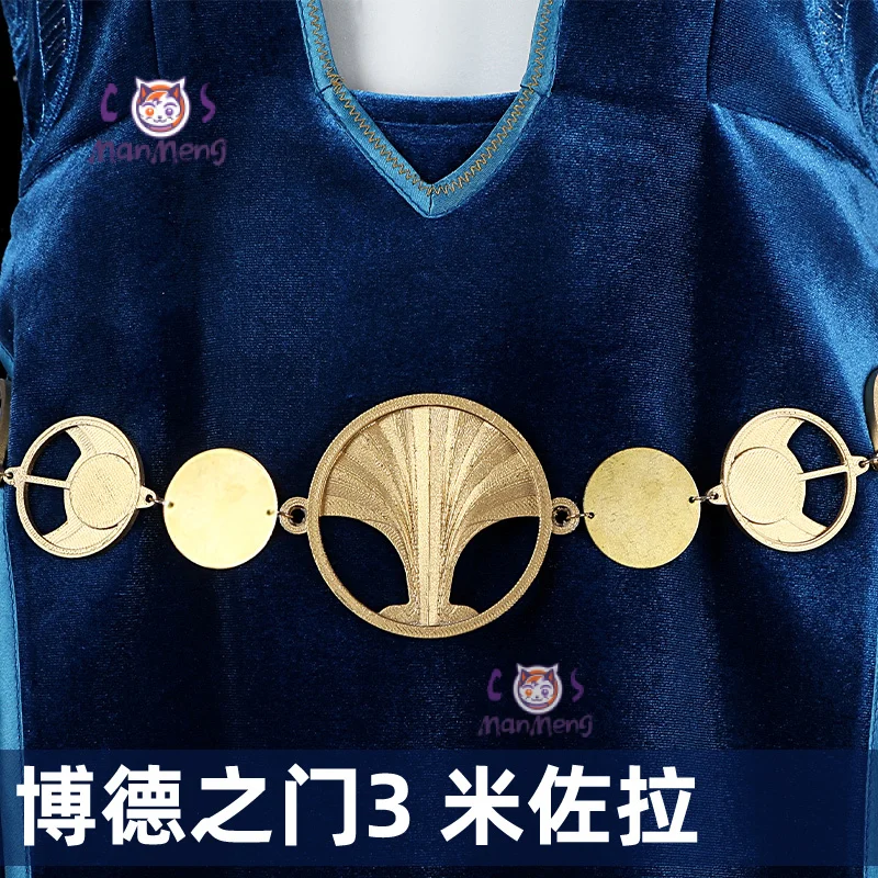 

Baldur's Gate 3 Mizora Cambion Cospaly Costume Deep blue sexy woman long dress necklace waist chain socks headwear Halloween set