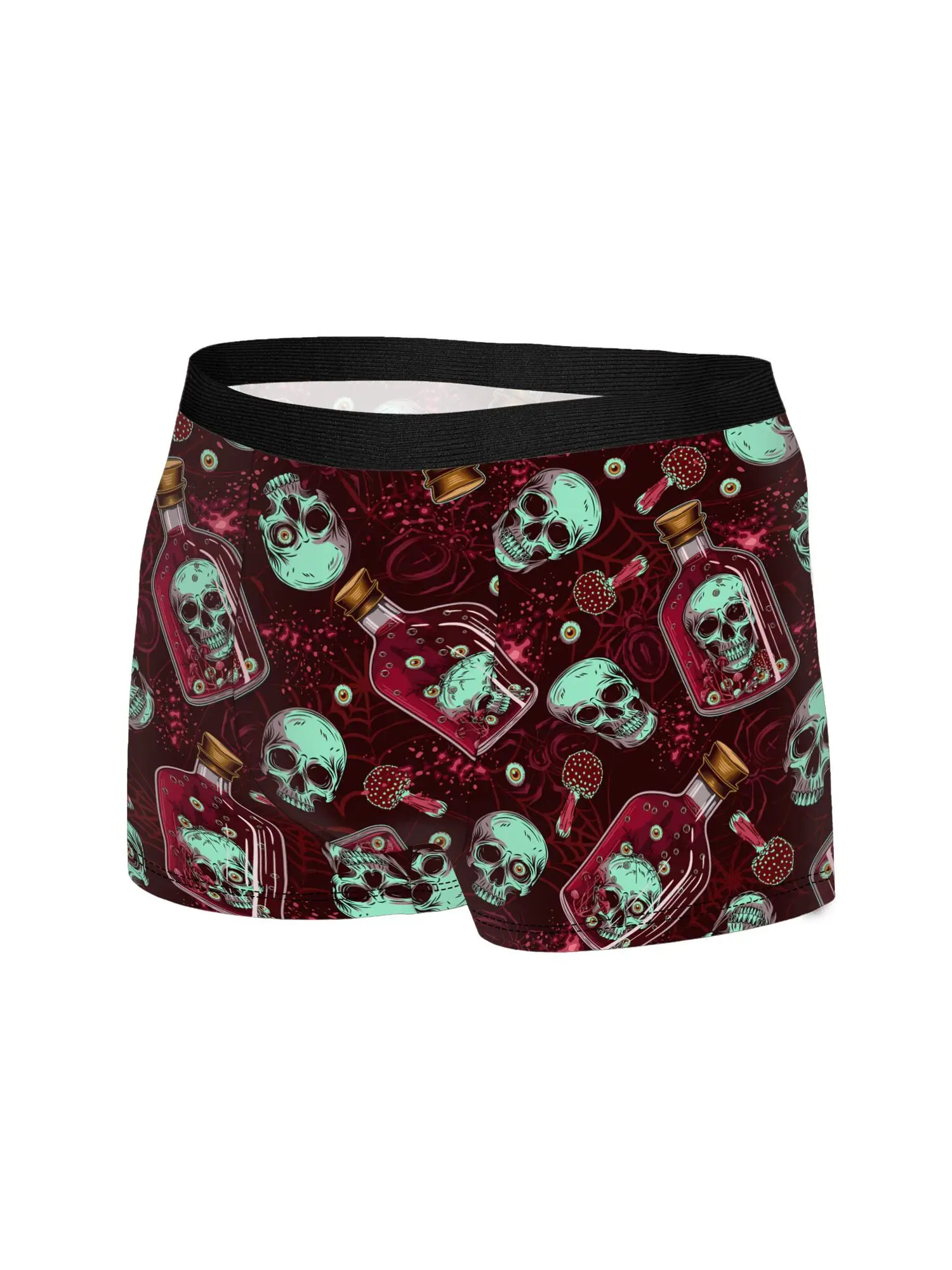 Gothic Halloween Creepy Pattern with Colorful Skulls and Bottles Unique Underwear Design Comfortable Men's Novelty Boxer