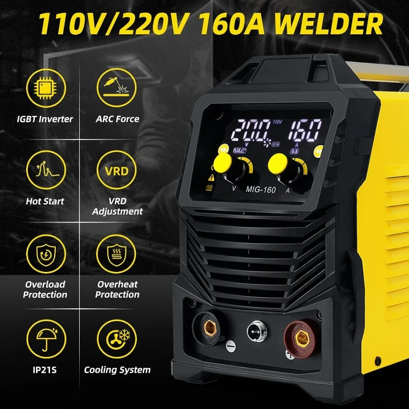 ماكينة لحام MIG 160 أمبير، 110 فولت/220 فولت، ماكينة لحام أساسية للتدفق، ماكينة لحام MIG/Lift TIG/Stick ARC 3 في 1