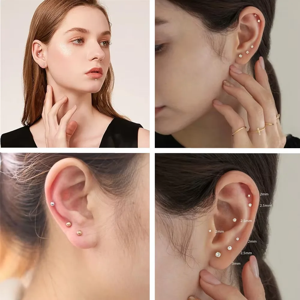 10/50pcs ASTM F136 Titanium Labret Lip Stud 16G CZ Cartilage Helix Percing Tragus Labret Stud Flat Back Body Piercing Jewelry - view 5