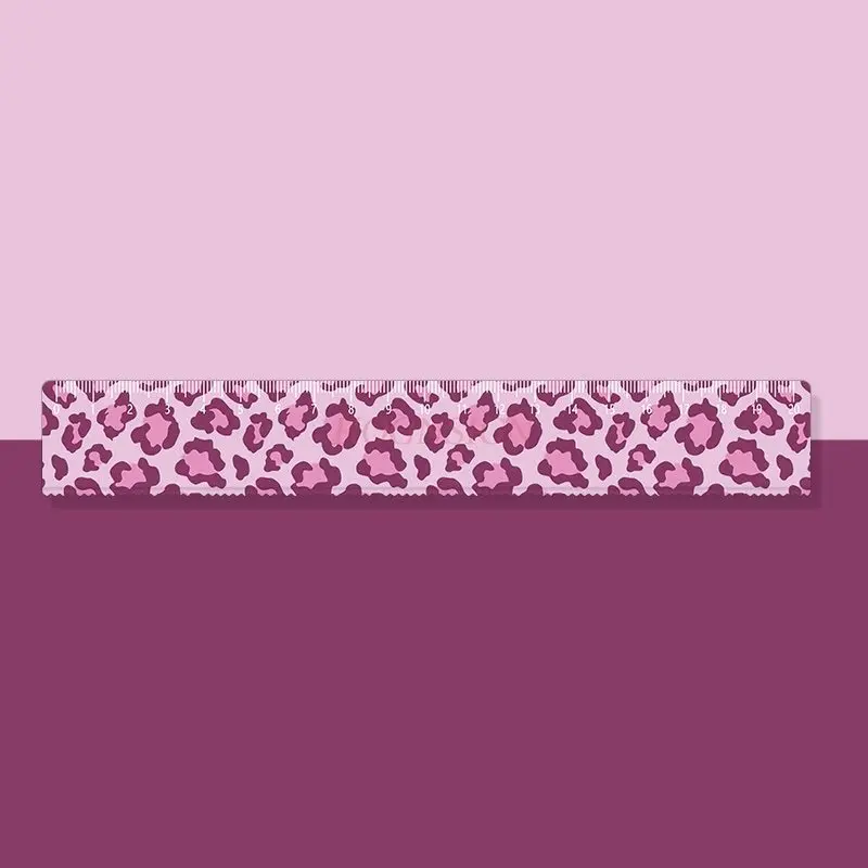 1pcs Ruler with Wave Hand Accounting Ruler Drawing Art Student Acrylic 20 Rose Pink Leopard Pattern Student Stationery Straight