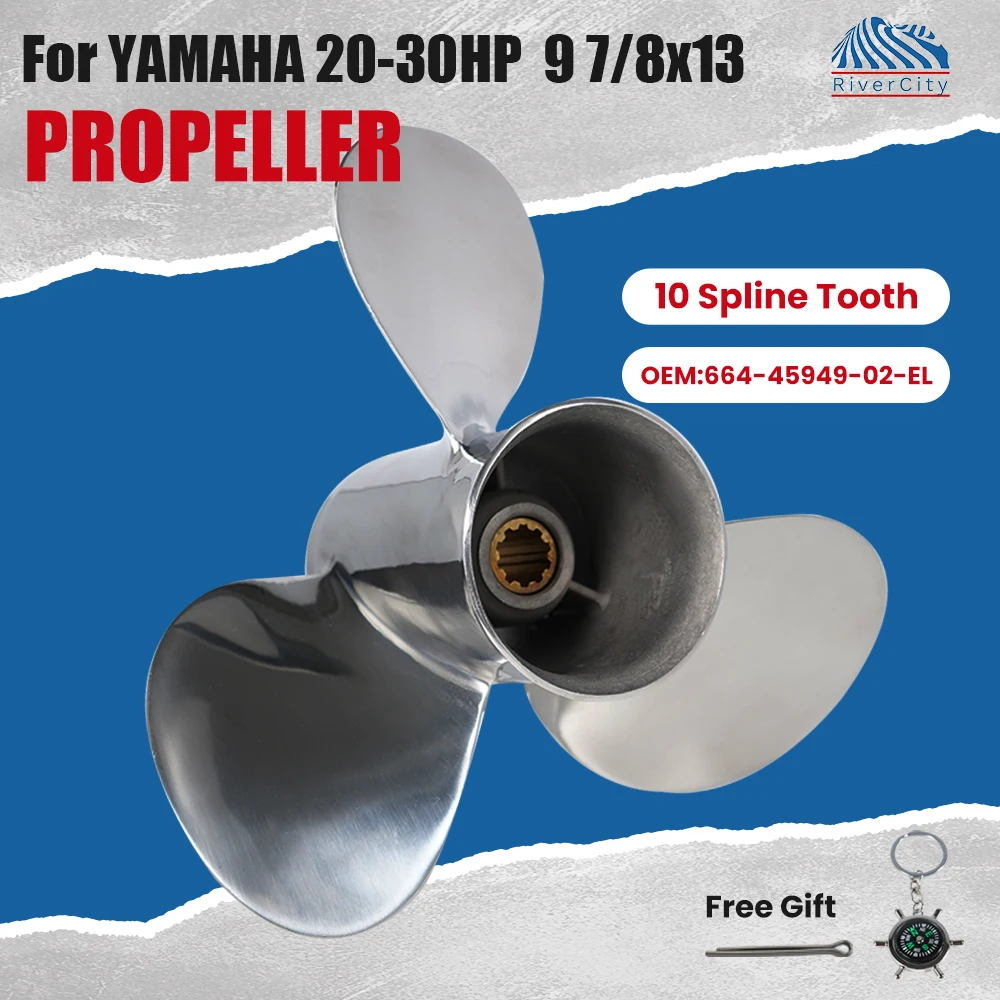 

For Yamaha 20HP 25HP 30HP Outboard Propeller 9 7/8x13 Boat Motor Screw Ship Marine Engine 3 Blade 10 Spline Stainless Steel