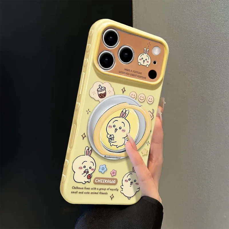 Cute Cartoon Big Window Chiikawa series Suitable For IPhone 17 Series Silicone Case Rotating Phone Holder 2-In-1 Holiday Gift