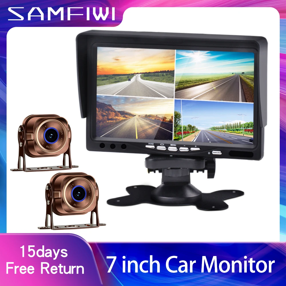 

7" Car Monitor 2CH AHD Display For Front Rear Side View Back Up Camera 4 Pin wire connector camera