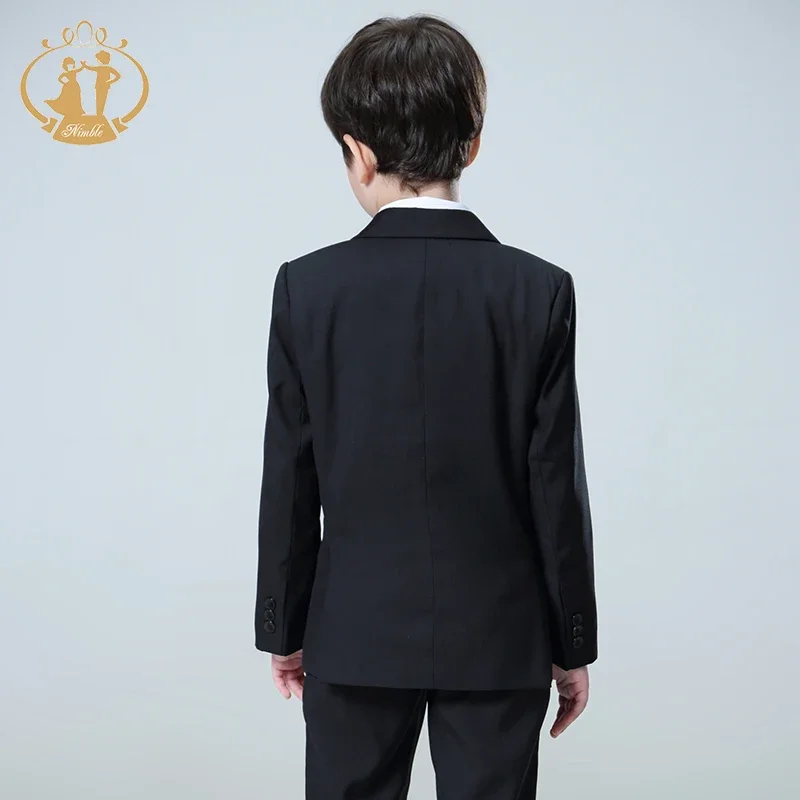 Spring Autumn Formal Suit for Boy Set Children Party Host Wedding Costume Black Blazer Vest Pants 3Pcs Wholesale Clothing