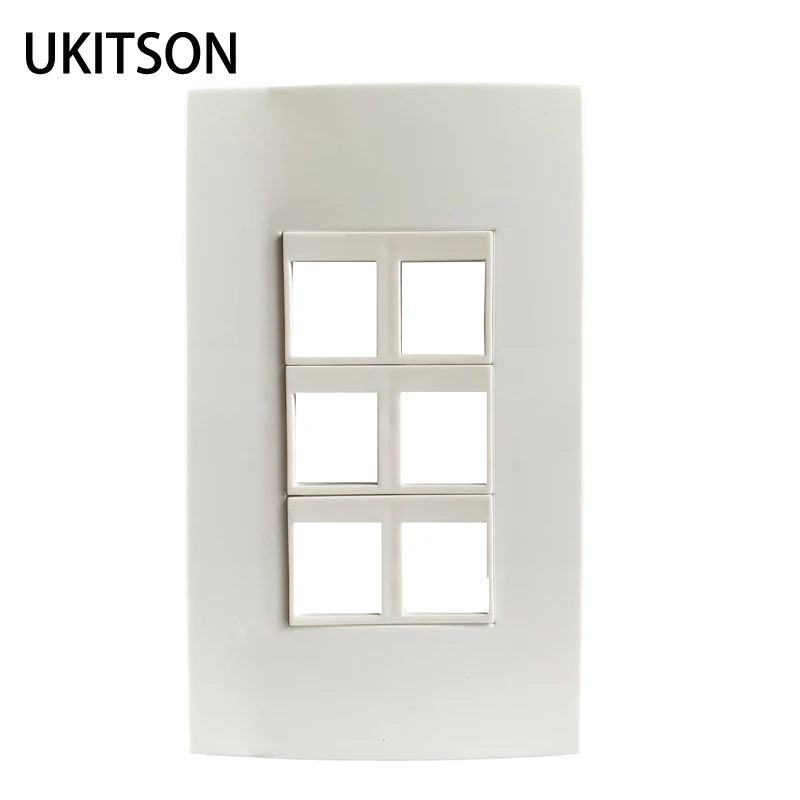 

US Standard 6 Ports Wall Panel Frame Rectangle 120x70mm Empty Jack Socket White Faceplate For RJ11 RJ45 HDMI USB Fiber Insert