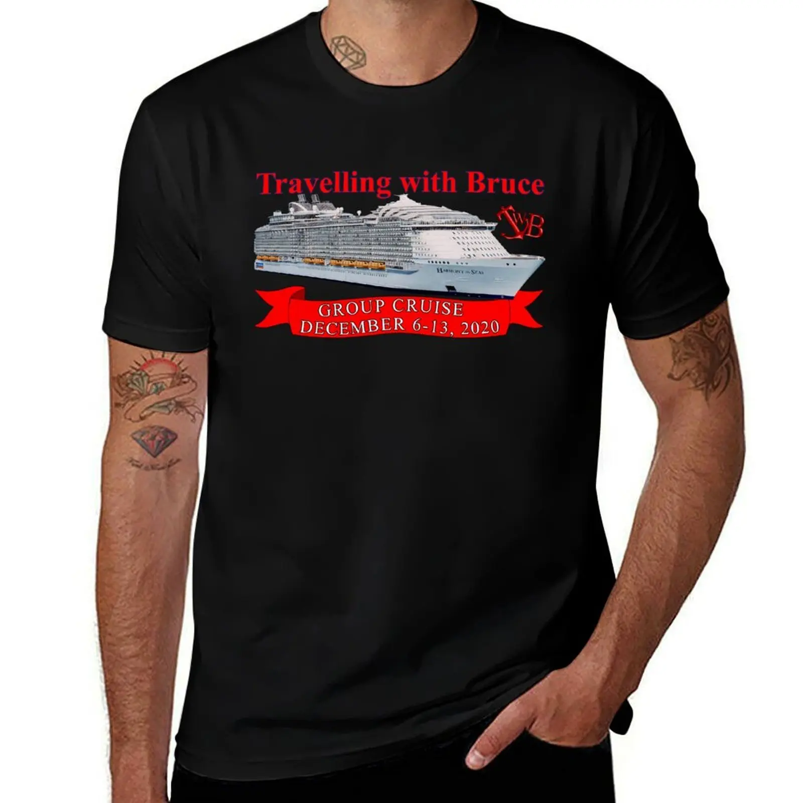 Travelling with Bruce Group Cruise Logo T-Shirt cotton t shirts man 100% T-Shirt