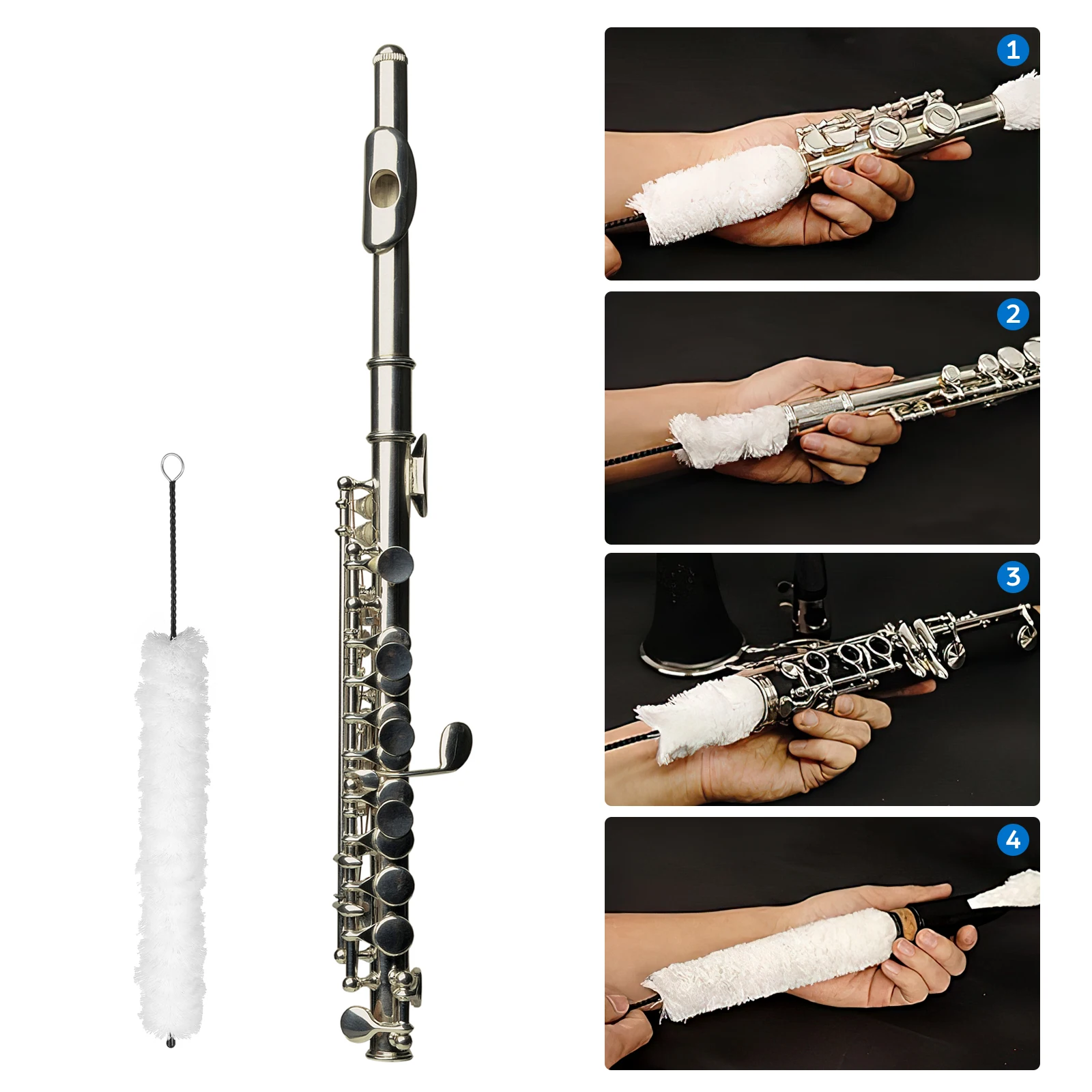 

Flute Cleaning Cotton Rod Lightweight Head Tool Flute Cleaning Brush White Practical Durable Professional Music Accessories