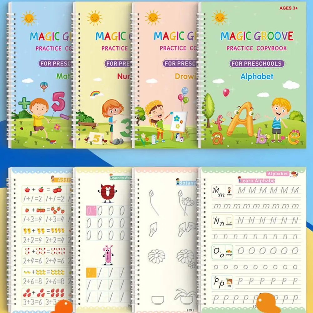 Sank Magic Practice Copybook Pen Preschools Kids Calligraphy Reusable Children Book Wiping English Writing Free Verison A4F0