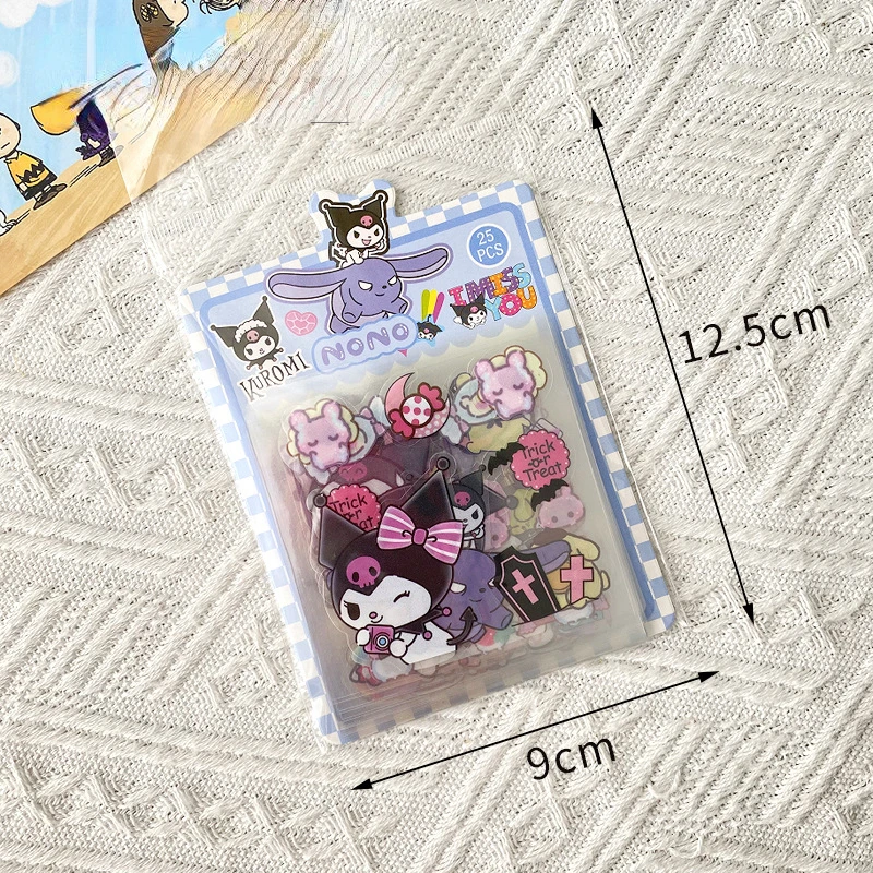 25 arkuszy/zestaw Kawaii słodkie Sanrio kreskówki naklejki dla zwierząt Kuromi moja melodia paczka Cinnamoroll Diy materiał podręcznika dekoracyjna