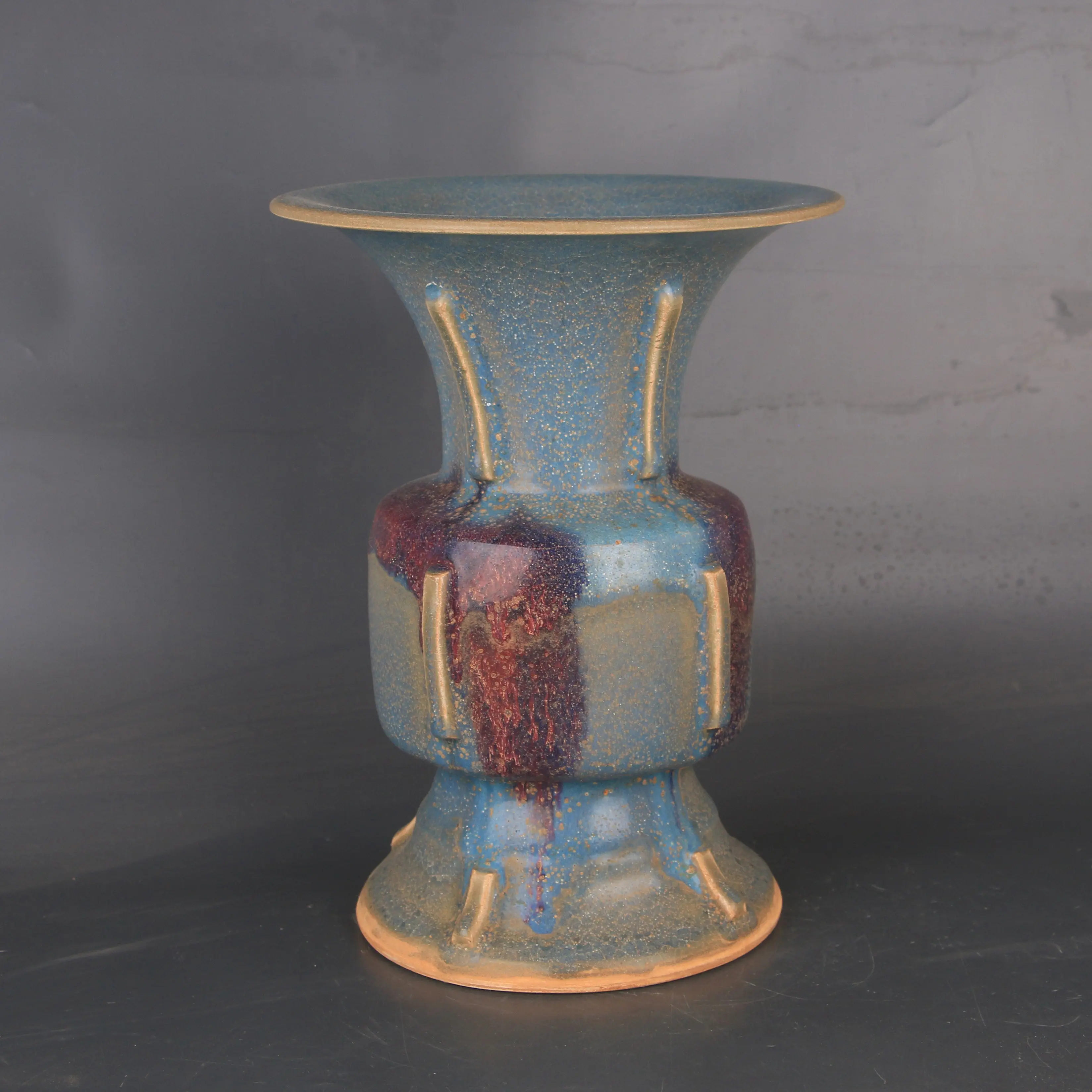 Antique Song Jun Kiln Blue Glaze Splash Large Huagu Vase Five Famous Kilns Style Home Decor Collectible