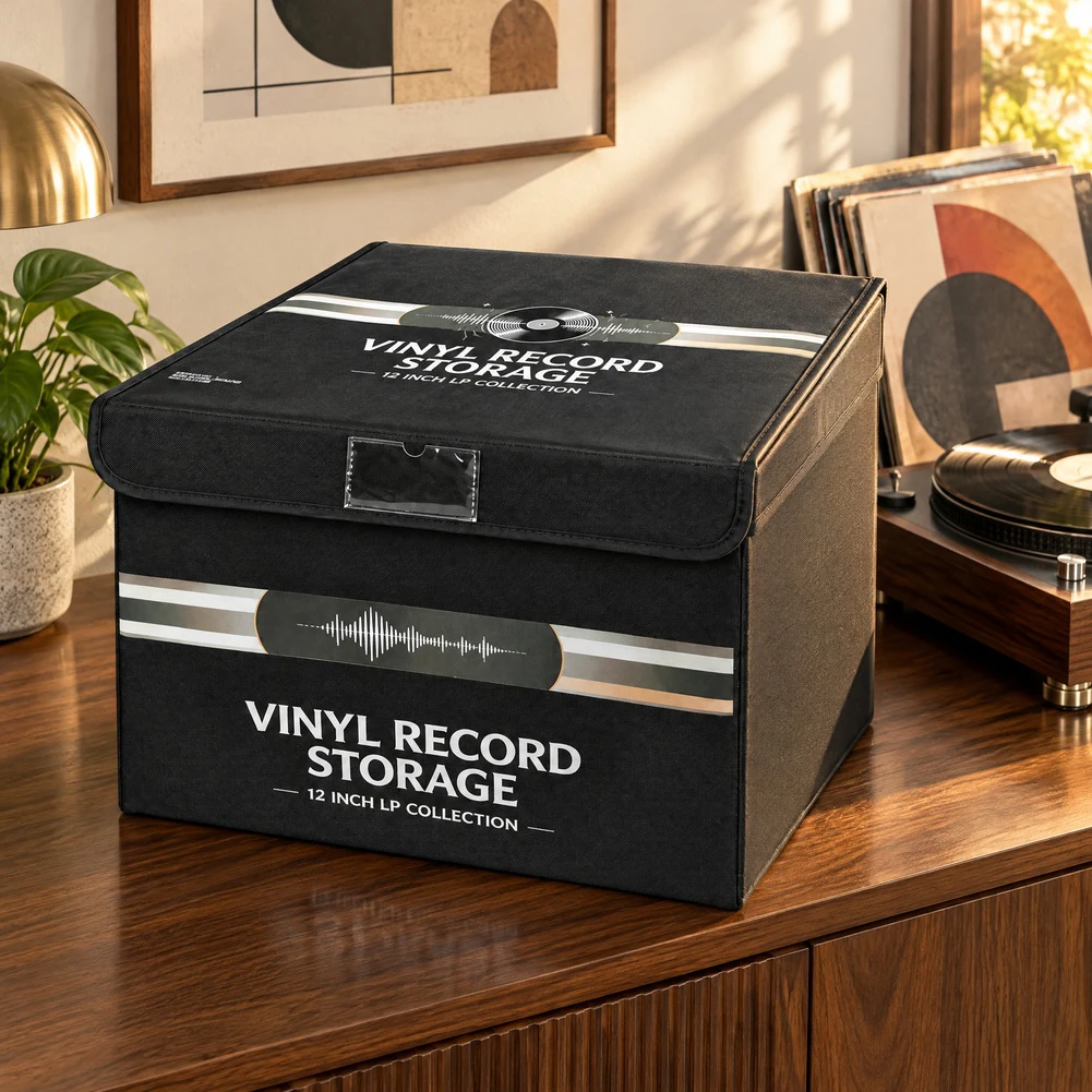 Vinyl Record Foldable Storage Box With Lid For 26pcs Record Collection And Organizing Dustproof Box Vinyl Album Container