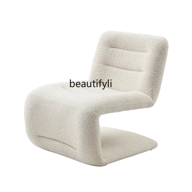 

Z.Nordic single sofa chair living room single leisure chair designer minimalist cream style lamb wool lazy sofa