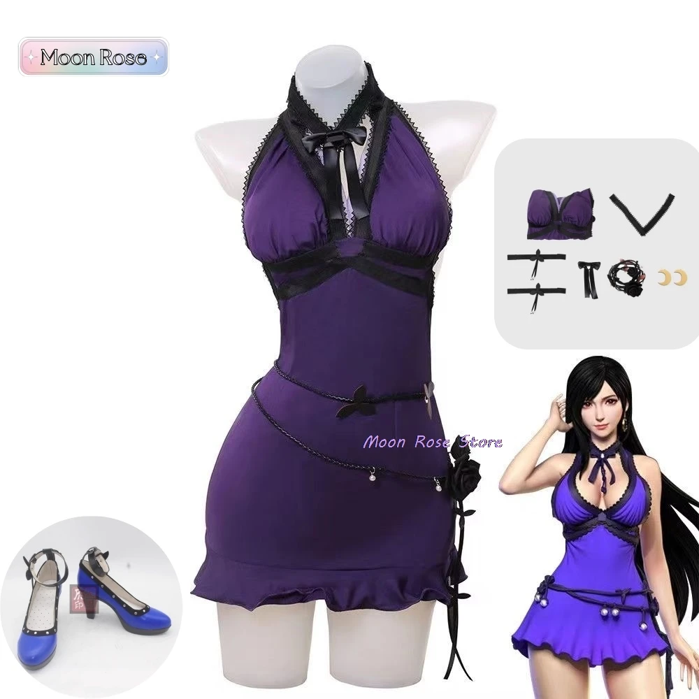 

Final Fantasy VII Remake Tifa Lockhart Cosplay Costume Adult Women Party Blue Dress Outfit Halloween Carnival Suit