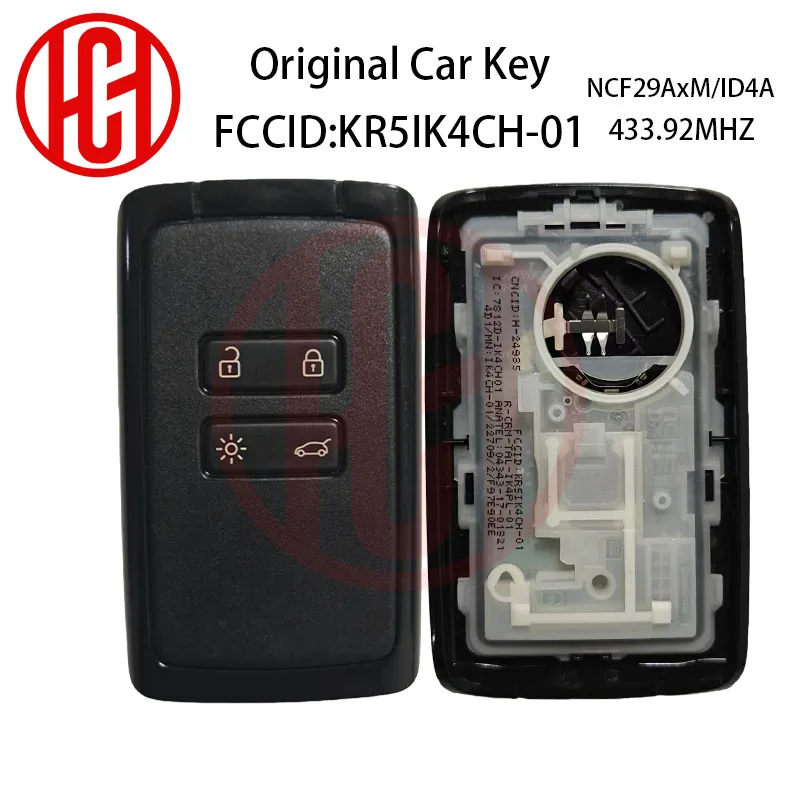 

Original Car Key KR5IK4CH-01 NCF29AxM 4A Chip 433MHz Aftermarket Car Key PCF7953M/NCF29AxM For Renault Megane IV Kadjar Clio5