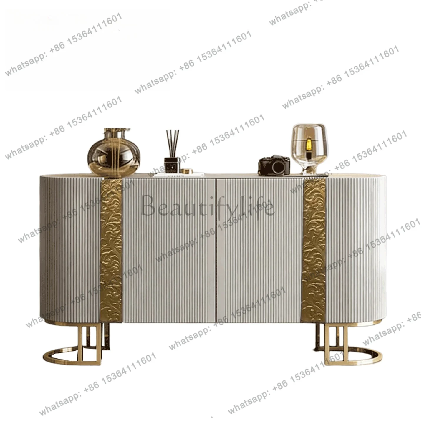 Light luxury modern dining side cabinet, living room storage, metal decoration, high-end storage, foyer cabinet