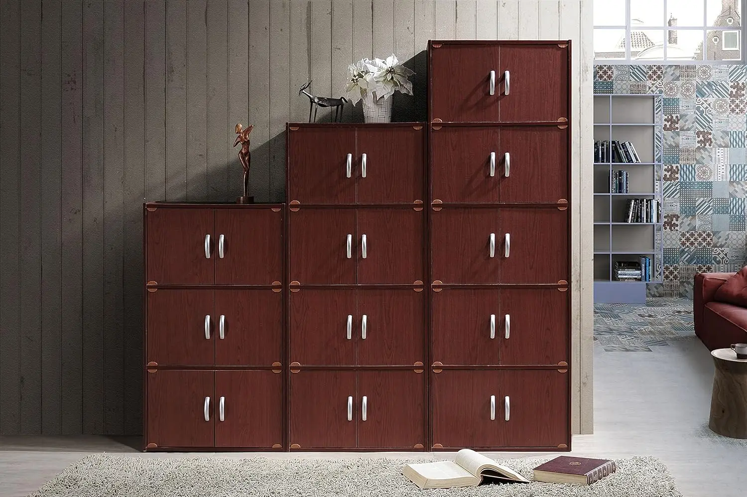 

3-Shelf Bookcase Cabinet, Mahogany