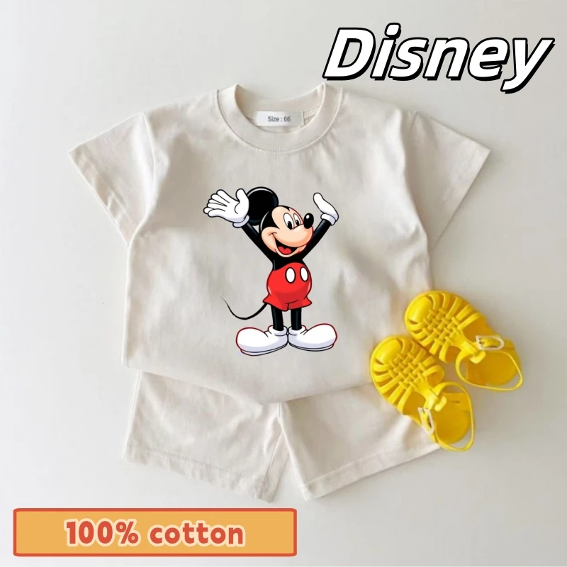 

Disney Summer Boy Cloth Set Kid Girls Disney's Mickey T-shirts and Shorts 2PCS Suit Children Solid Cotton Short Sleeve Outfits
