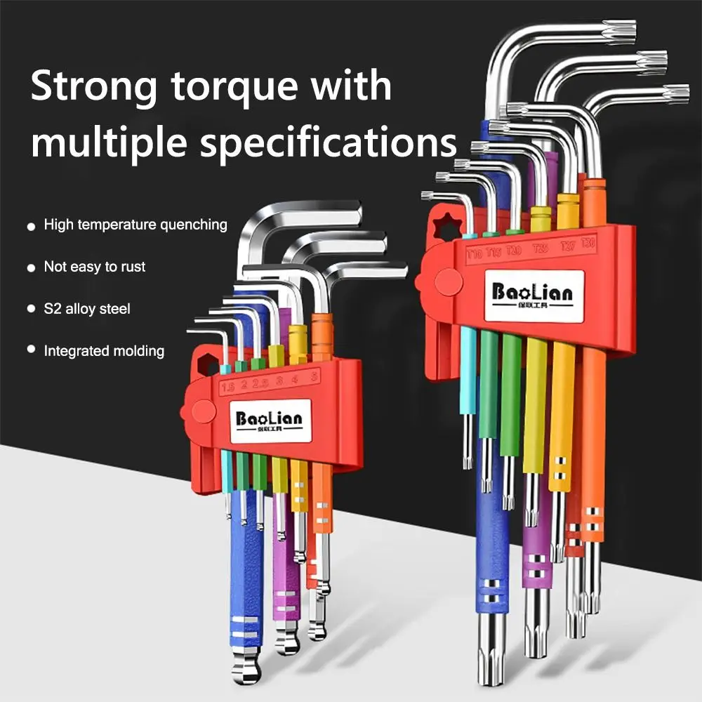 

9PCS High Quality 1.5mm-10mm Allen Key Set Ball-End L-shaped Hexagon Spanner Color Hand Tools Bicycle Repair Tool