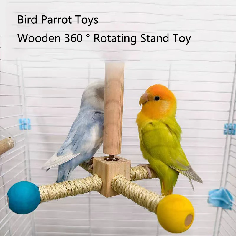 360 ° Rotating Parrot Bird Toy Solid Wood Bird Exercise Climbing Standing Wooden Toys Pet Parrot Macaw Cage toys Amusing