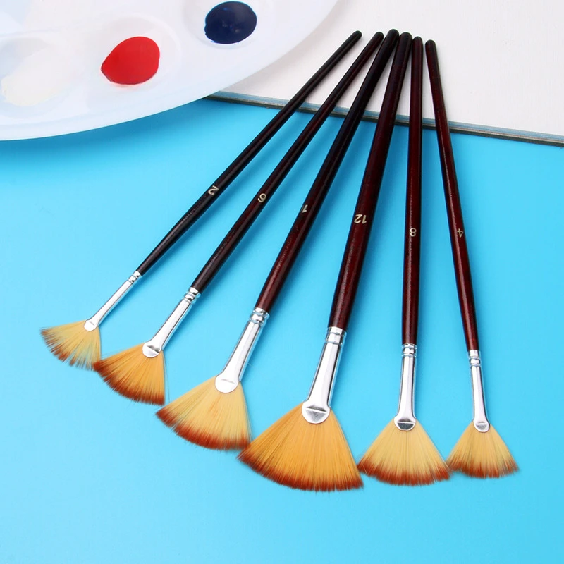 6 Fan-shaped Brush Set Student Watercolor Acrylic DIY Painting with Fishtail Two-color Nylon Hair Art Oil Brush