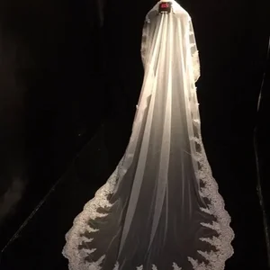 1 Schicht Brautschleier mit Kamm, volle Spitzenkante, Schneiden von Makieren, abgeschnitten, elegant, elfenbeinhaut, personalisiert, 300 cm 12 Hauptverkäufe Mantilha - №12