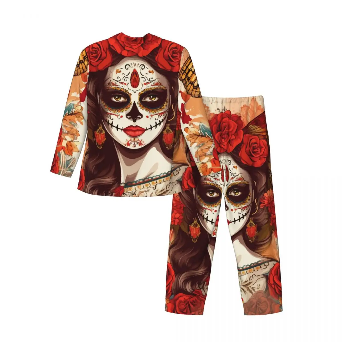 Day Of The Dead Female Long-sleeved Trousers Pajamas for Men Autumn and Winter Homewear Sleepwear Sets