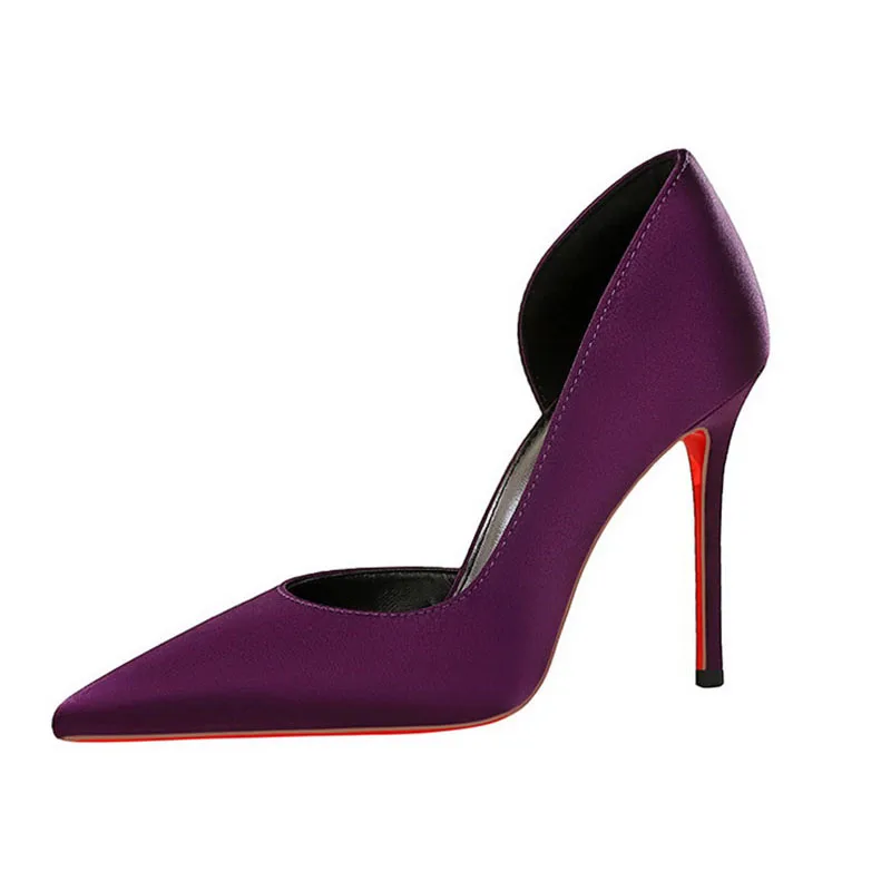 

7cm 10cm High Heels Sexy Ladies Party Shoes Black Pointed Toe Pumps Woman Shoes Summer Purple Heels Stilettos Mujer
