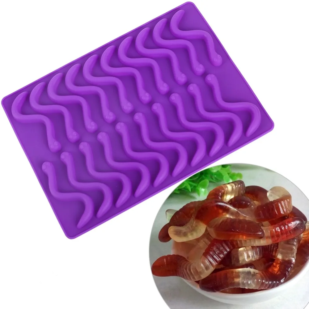 Creative 20 Compartments Silicone Gummy Worm Mold With Dropper Cake Decorating Mold Chocolate Candy Mold Cake Decorating