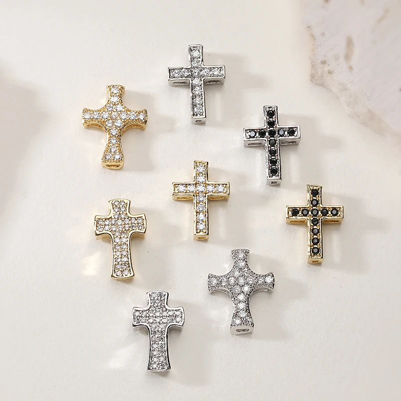 High Quality Cross Cooper Zircon DIY Jewelry Pendant Wholesale Cross Beaded CZ Charms DIY Jewelry Making