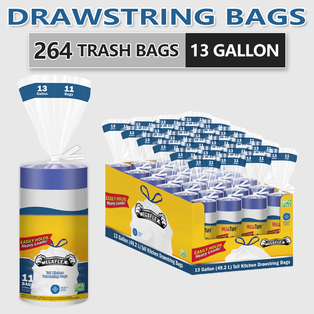 Xtratuff  Tall Kitchen Drawstring Trash Bags 13 Gallon Trash Bag Lavender Scent 264 Count Garbage Bags White Strong Rubbish Bag