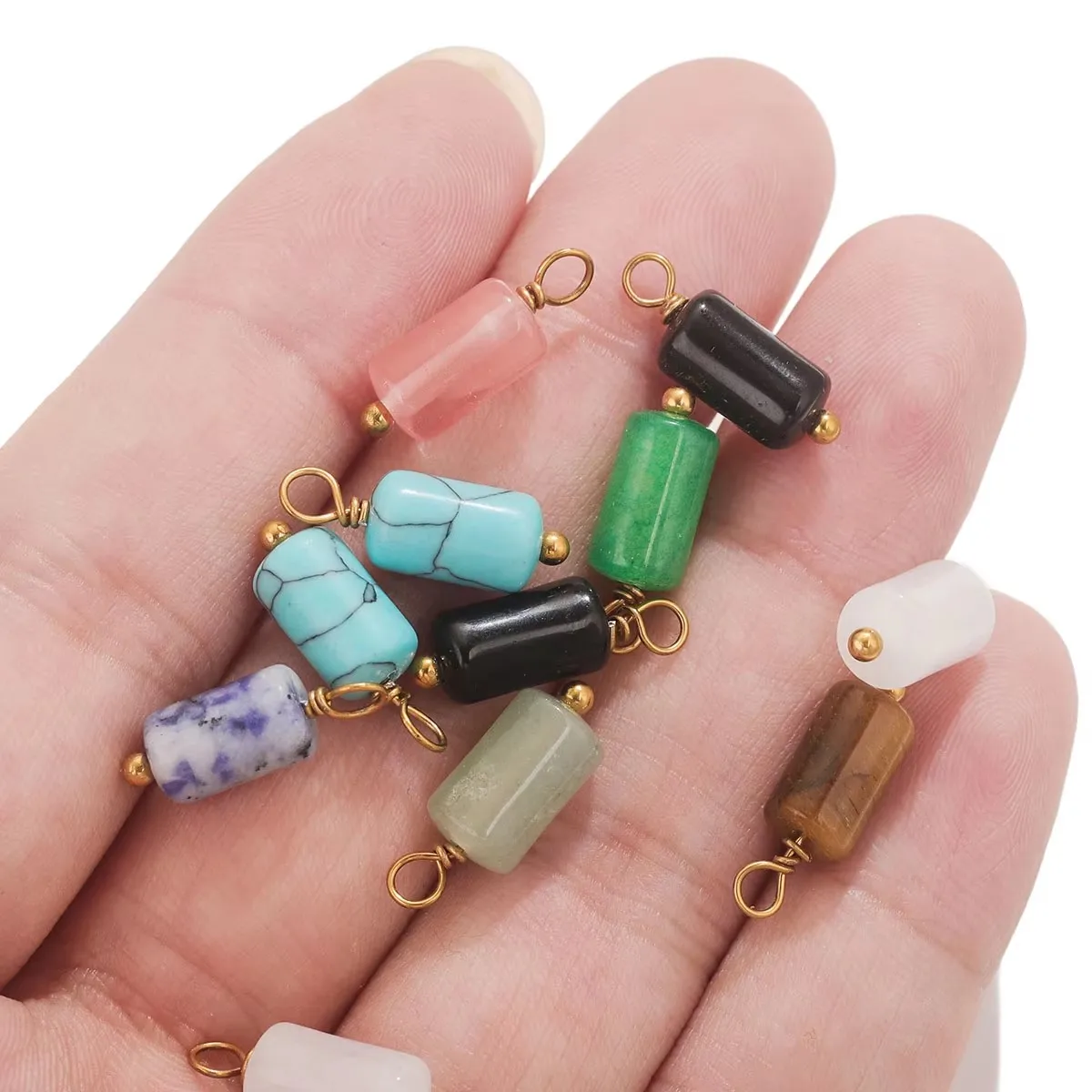 5 PCS Stainless Steel Color Natural Stone Talisman Pendant Suitable for DIY Feminine Charm Earrings Jewelry Connector Material - Image 4