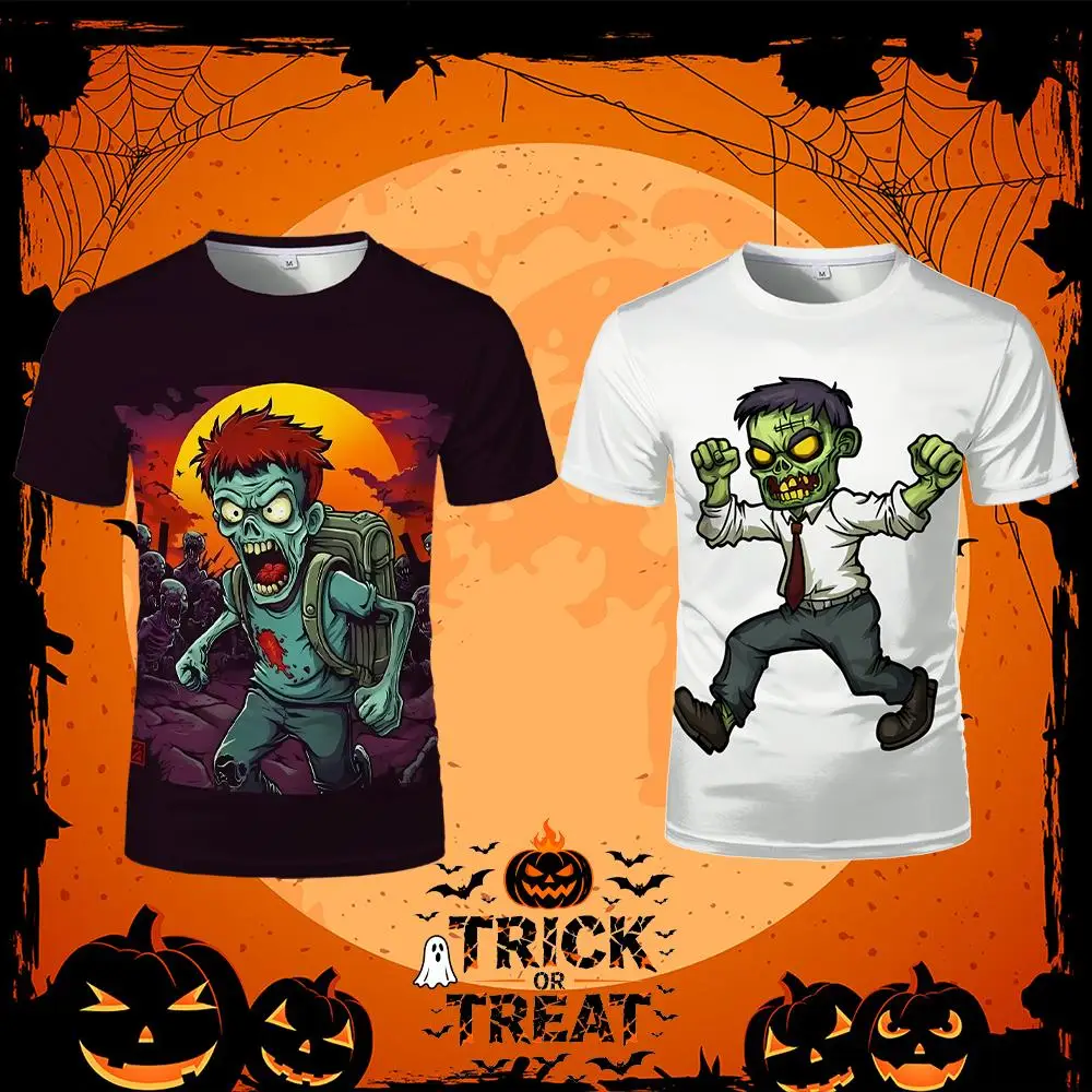 

Halloween Horror Style T-shirt Holiday Party Cartoon Zombie Print Short-sleeved Tops Personality Hip-hop Street Fashion Clothes