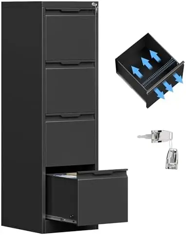 4 Drawer File Cabinet, Vertical Filing Cabinets for Home Office, 17.8