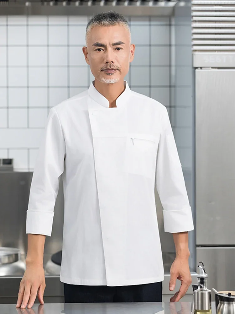 Camisa de manga larga para Chef, uniforme de cocina para Hotel, restaurante, chaqueta de cocina, abrigo de cocinero, camarero de panadería, Tops blancos, ropa de trabajo para Bar y barbacoa