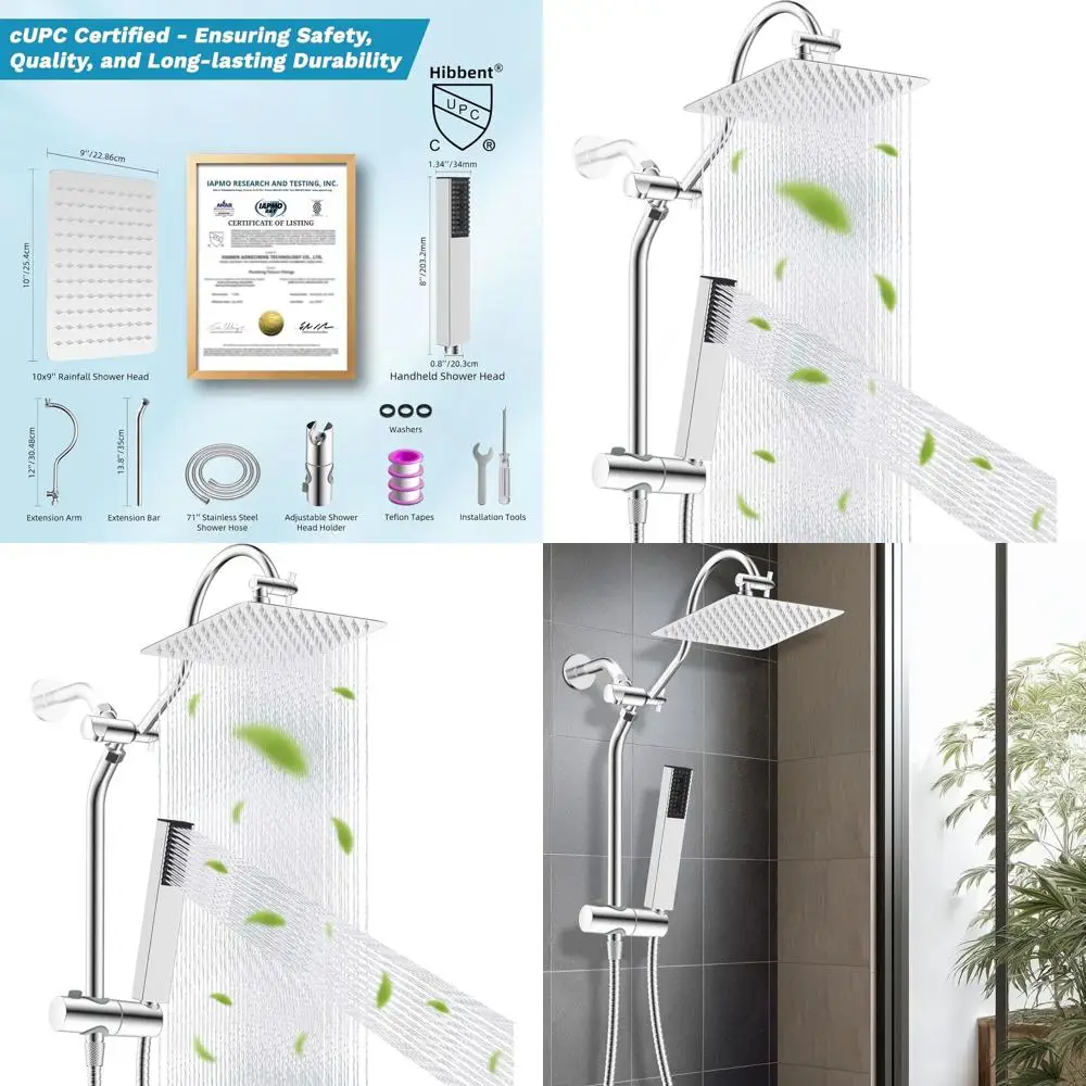 

10 High-Pressure Rainfall Shower Head Combo with 4-Mode Handheld, 12 Extension, Holder, 71 Hose, Chrome